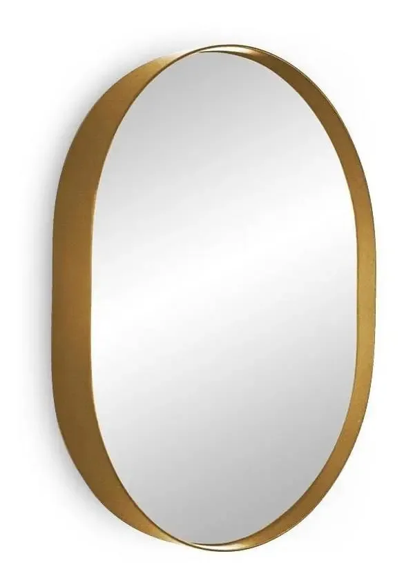 Espelho Decorativo Oval Banheiro Moldura Dourada 50x40cm