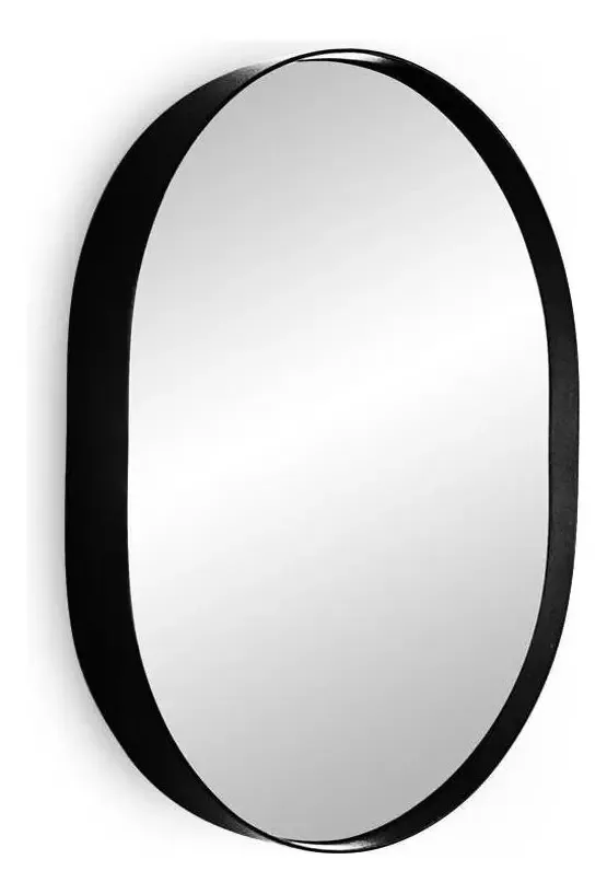 Espelho Decorativo Oval Para Banheiro Moldura Preto 50x40cm
