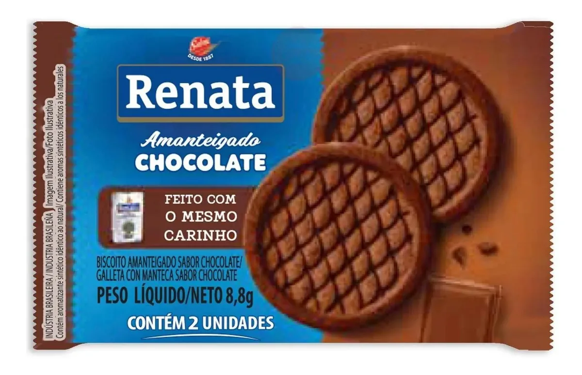 Biscoito Amanteigado Chocolate Snacks Renata Sache 560u