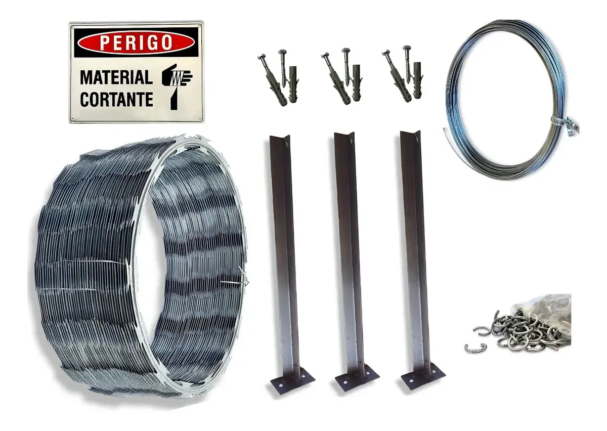Serpentina Para Muro Cerca Farpada 30cm - 10m Kit Completo