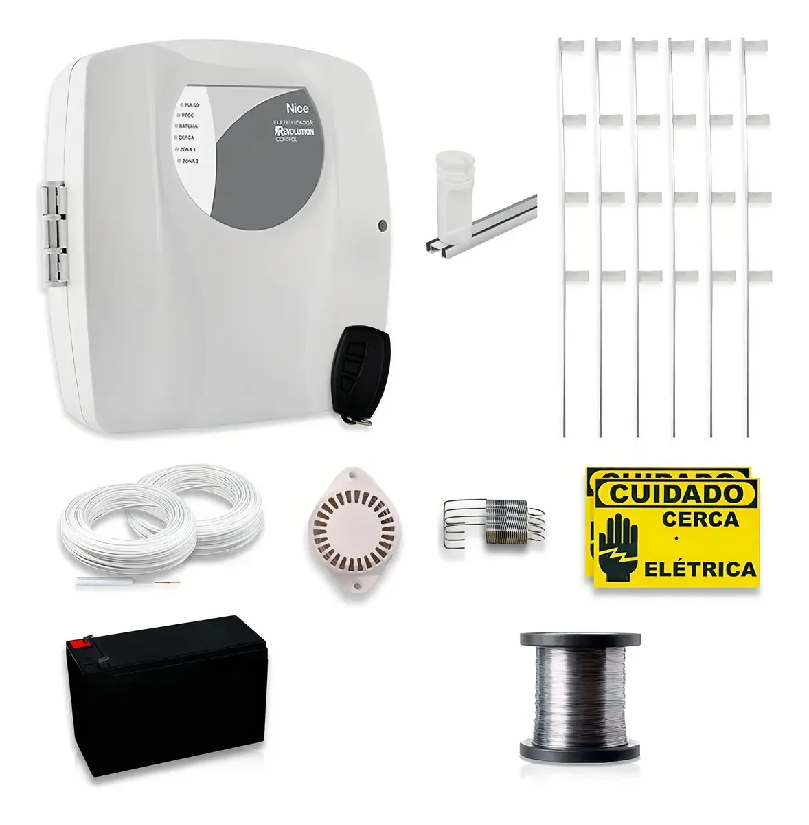 Kit Cerca Elétrica Com Controle E Haste M Para 24 Mts Muro