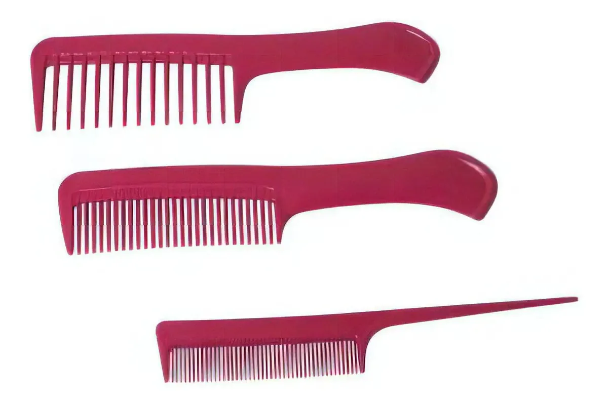 Kit 3 Pentes De Cabelo Cabeleireiro Profissional Conjunto Cor Rosa