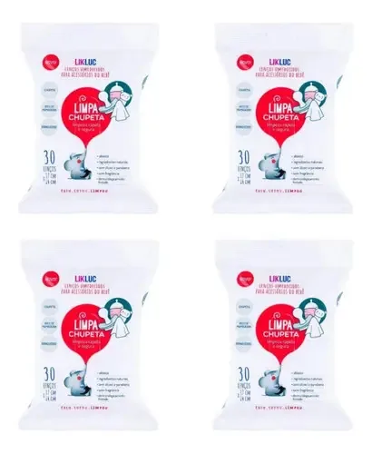 Kit 4 Limpa Chupeta Lenços Umedecidos Higienizadores Likluc