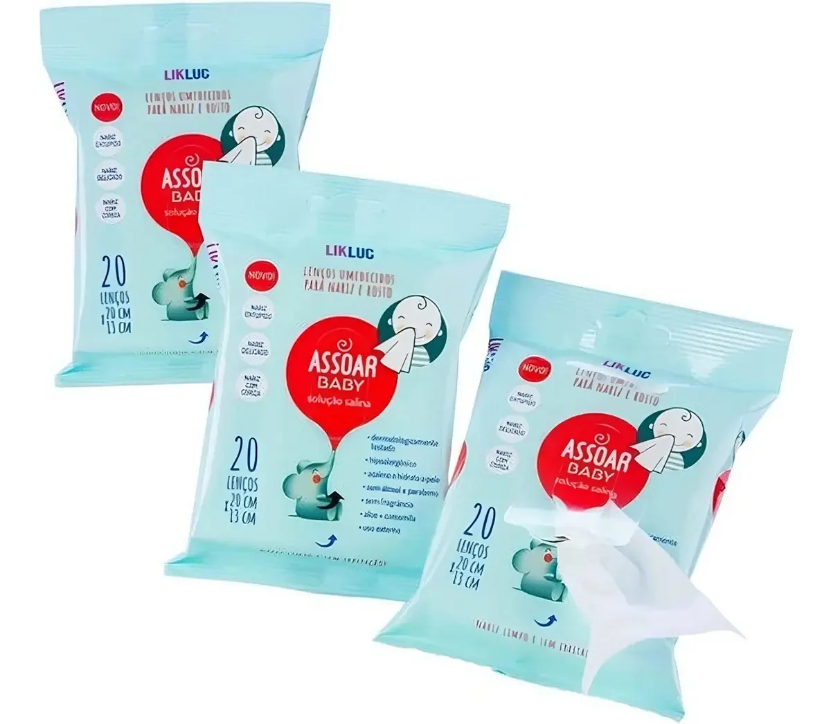 Kit Lenços Umedecidos Likluc Assoar Baby Com Soro 3 Pacotes