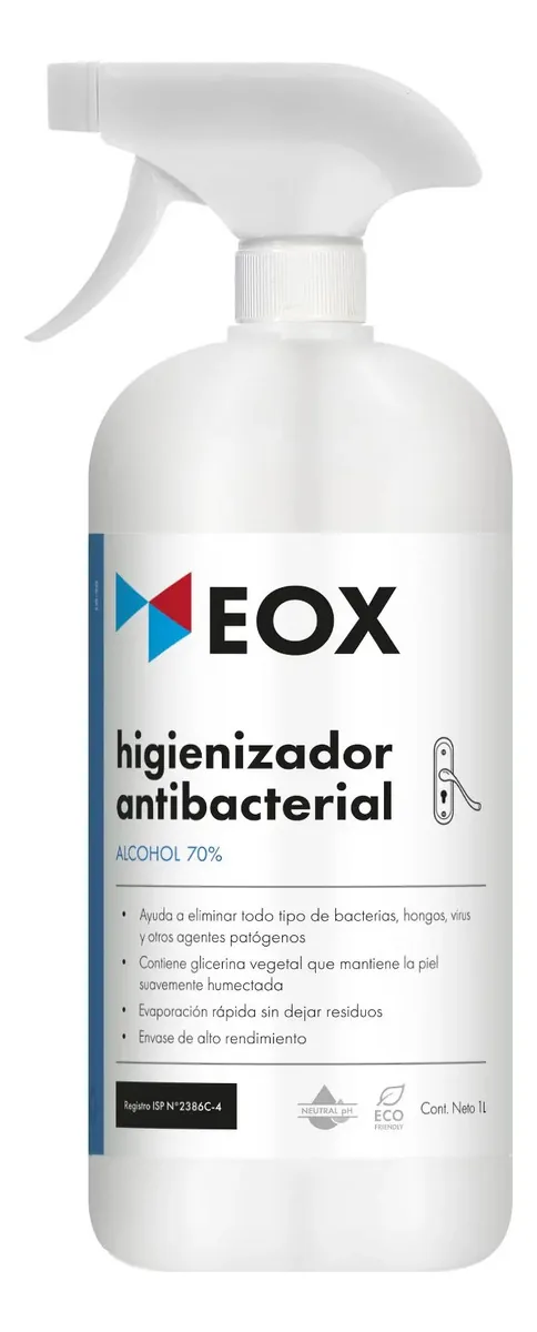 Higienizador Antibacterial Alcohol 70% Gatillo Eox 1 Litro