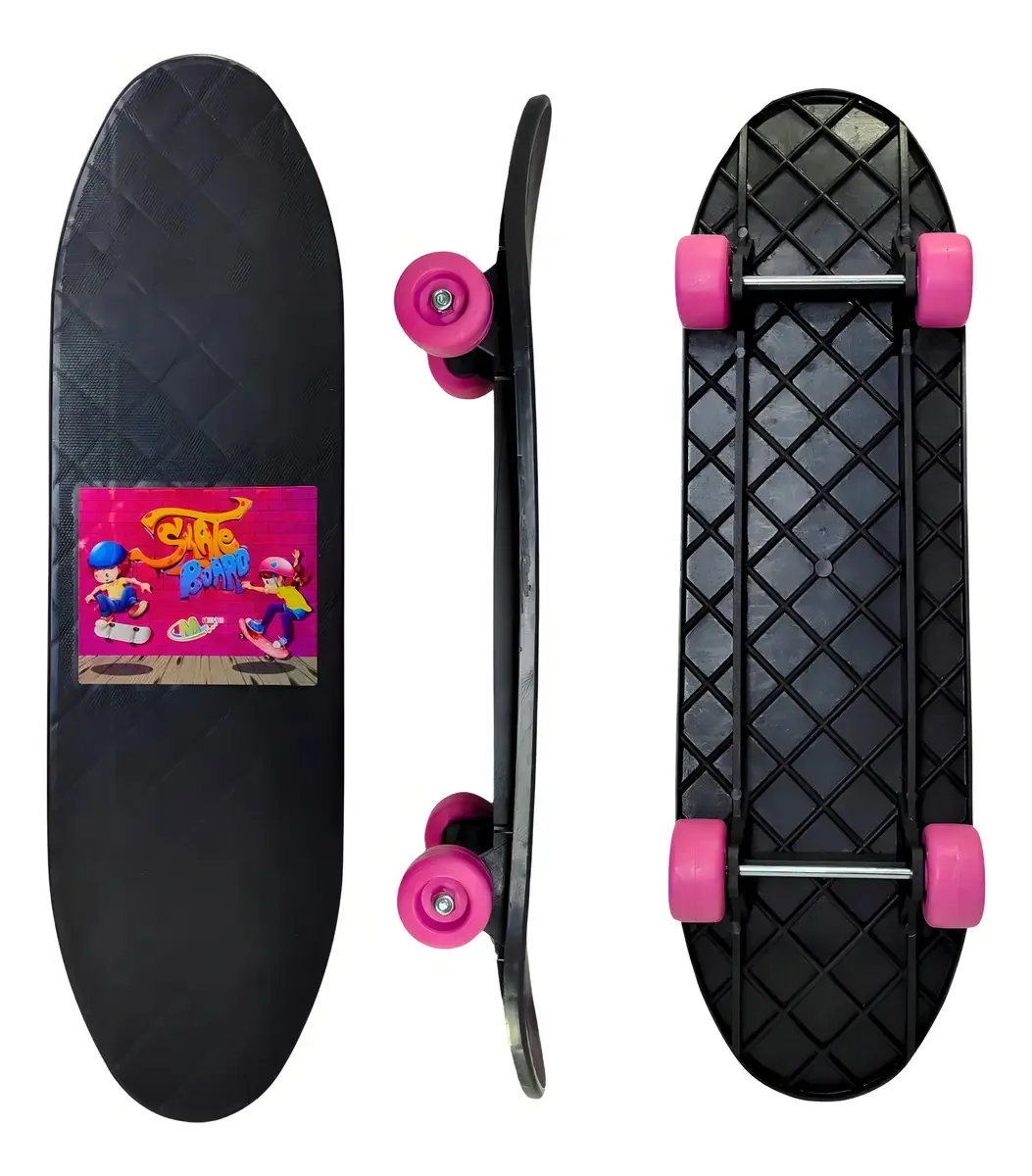Skate Mini Cruiser Infantil Iniciante Montado Colorido Top * Cor Preto