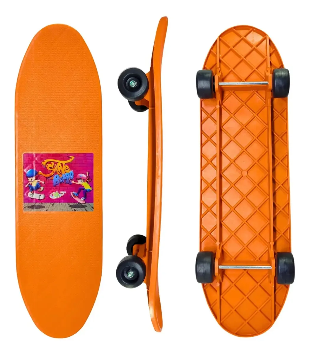 Skate Mini Cruiser Infantil Iniciante Montado Colorido Top * Cor Laranja
