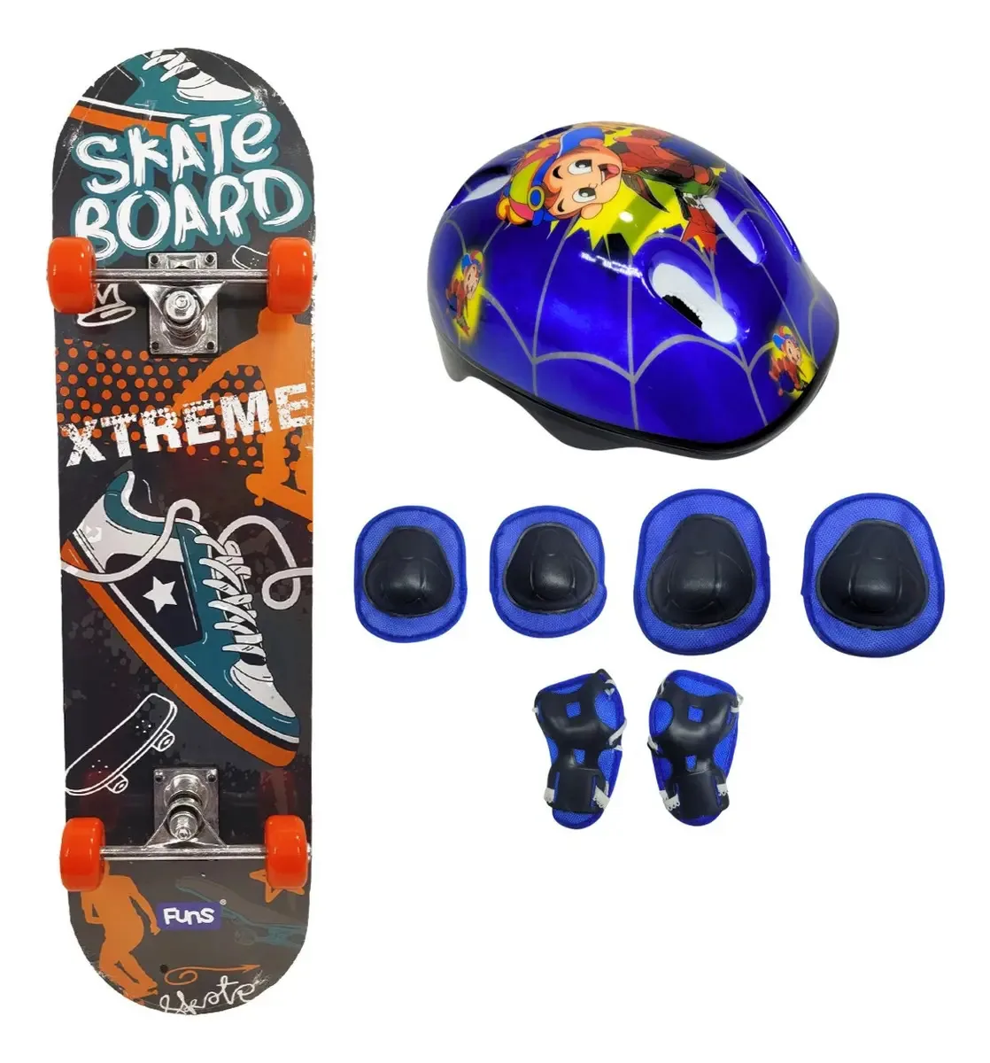 Skate Madeira Infantil 50kg Iniciante Meninos Com Proteções