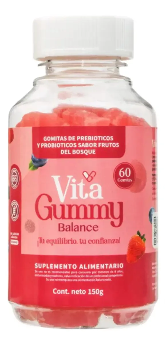 Gomas probióticas e prebióticas Vitagummy Balance 60 unidades de sabor de frutas silvestres