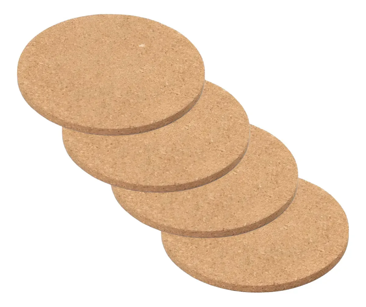 4 Porta Copos De Cortiça 9cm Cor Natural Liso