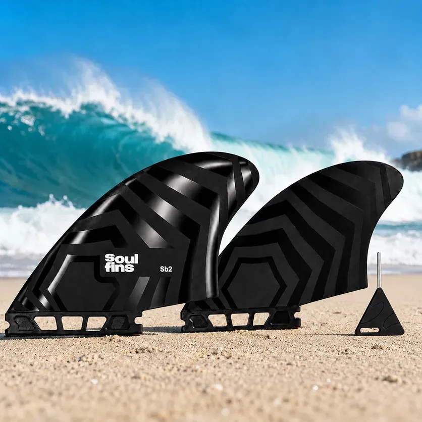 Biquilha Future Preta 2 Quilhas Laterais Surf Fishboard Retro Bi-quilha Fish Future Sb2 Soul Fins Par de Quilhas Com Estojo Quilhas Injetadas Rígidas Surf