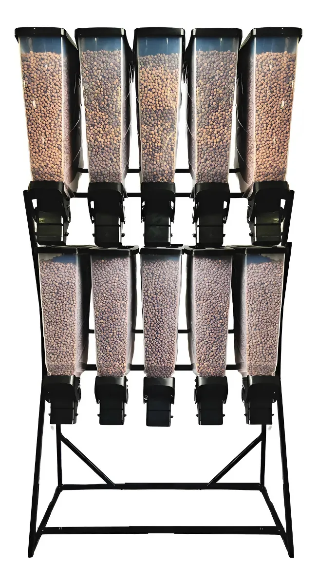 Expositor Dispenser 10x35L Slim Preto DLM SMART10 Ração Grãos e Cereais