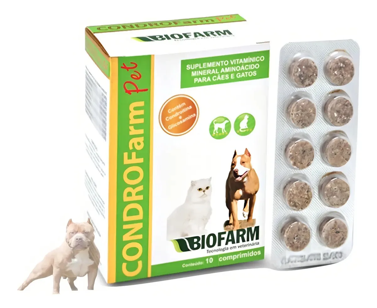Condrofarm Biofarm Vitaminas e Condroitina Gatos e Cães 10 Comprimidos