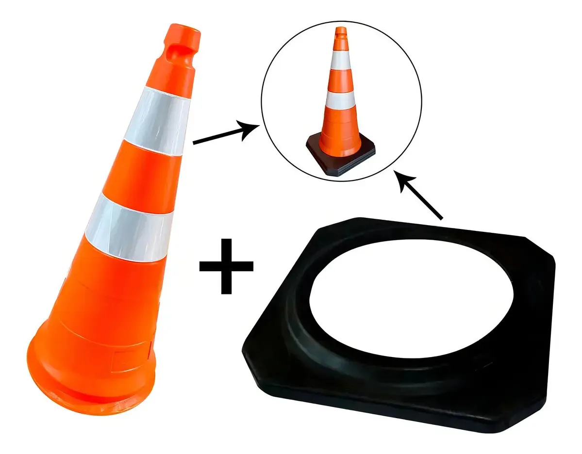 Kit 2 Cones de Sinalização Plastcor de 75cm, Com Base e Fitas Refletivas