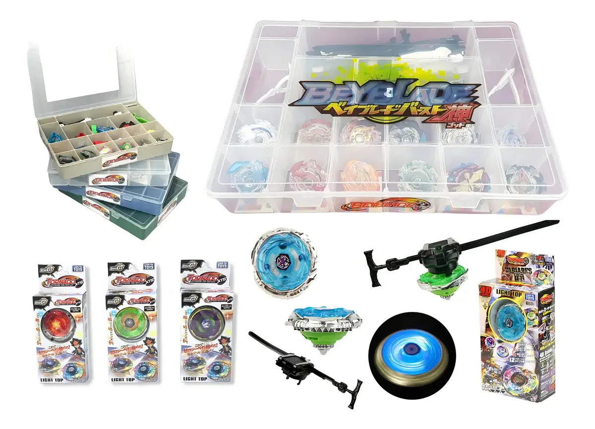 Kit 3 Beyblade Metal LED Lianfa Toys Com Luzes e Lançadores + Maleta