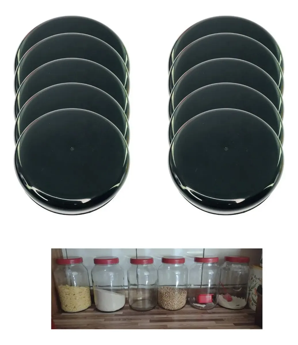 Kit 100 Tampas Plástica Pretas 110 Mm Para Pote Palmito