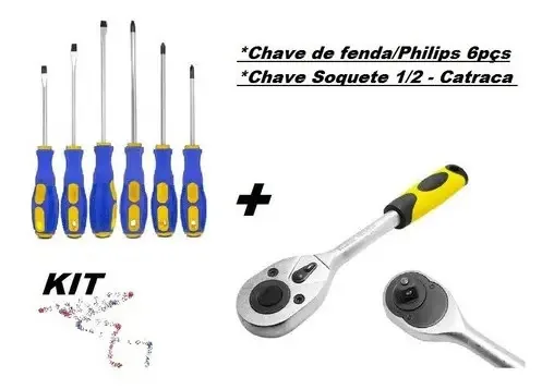 Kit Chave Fenda Philips 6 Peças Imantada + Chave Soquete 1/2