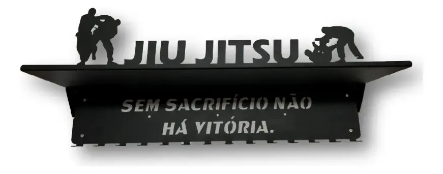 Porta Medalhas Jiu Jitsu Base Soluções Aço Carbono Preto 60cm 20cm 14 Ganchos