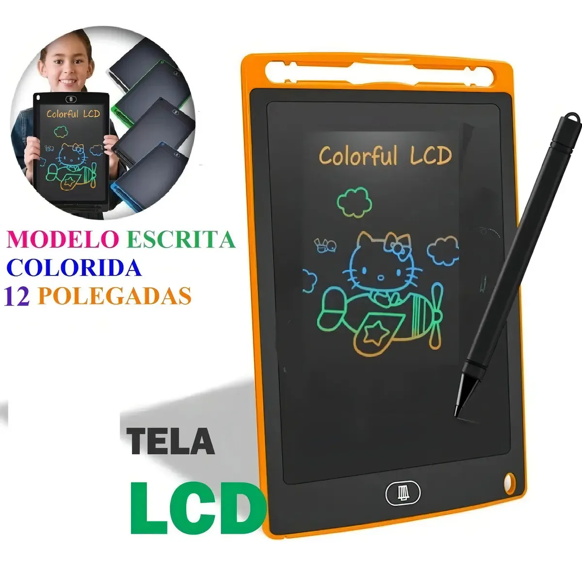Lousa Digital Criança 10.5 Lcd Tablet P/ Escrever E Desenhar Cor Laranja