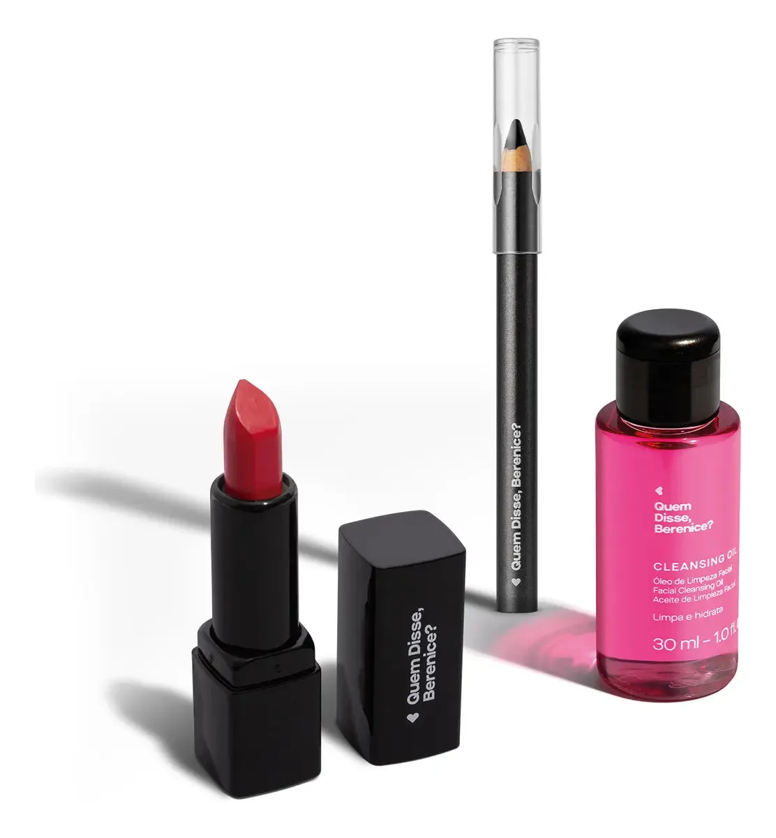 Batom Vermelho + Lápis Olhos Preto + Óleo De Limpeza Facial