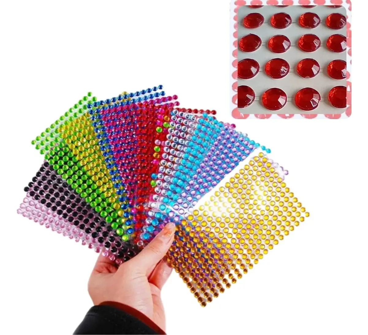 Kit 5 Cartelas Strass Adesivo Vermelho 5mm 1365 peças Plástico DIY