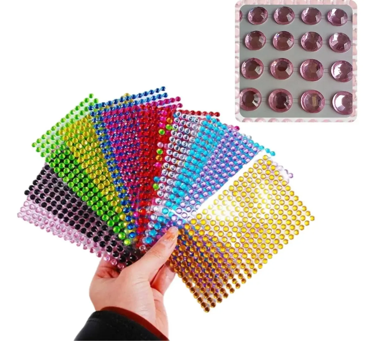 Kit 5 Cartelas Strass Adesivo Rosa 5mm Diamante Plástico DIY