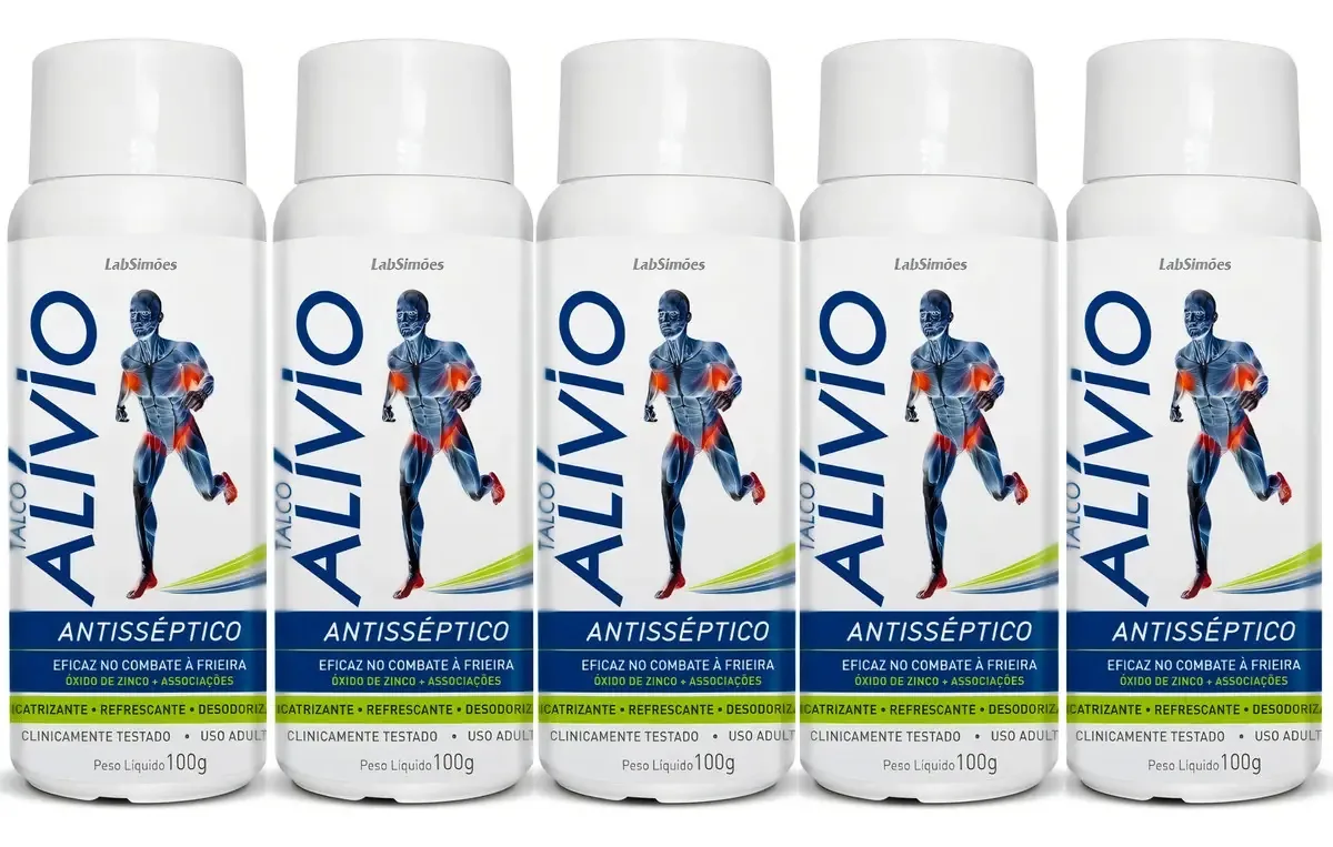 Kit 5 Talco Alivio Antisséptico Desodorante Antitranspirante