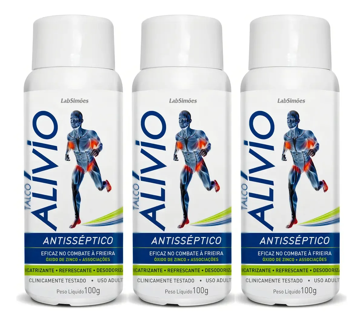 Kit 3 Talco Alivio Antisséptico Desodorante Antitranspirante
