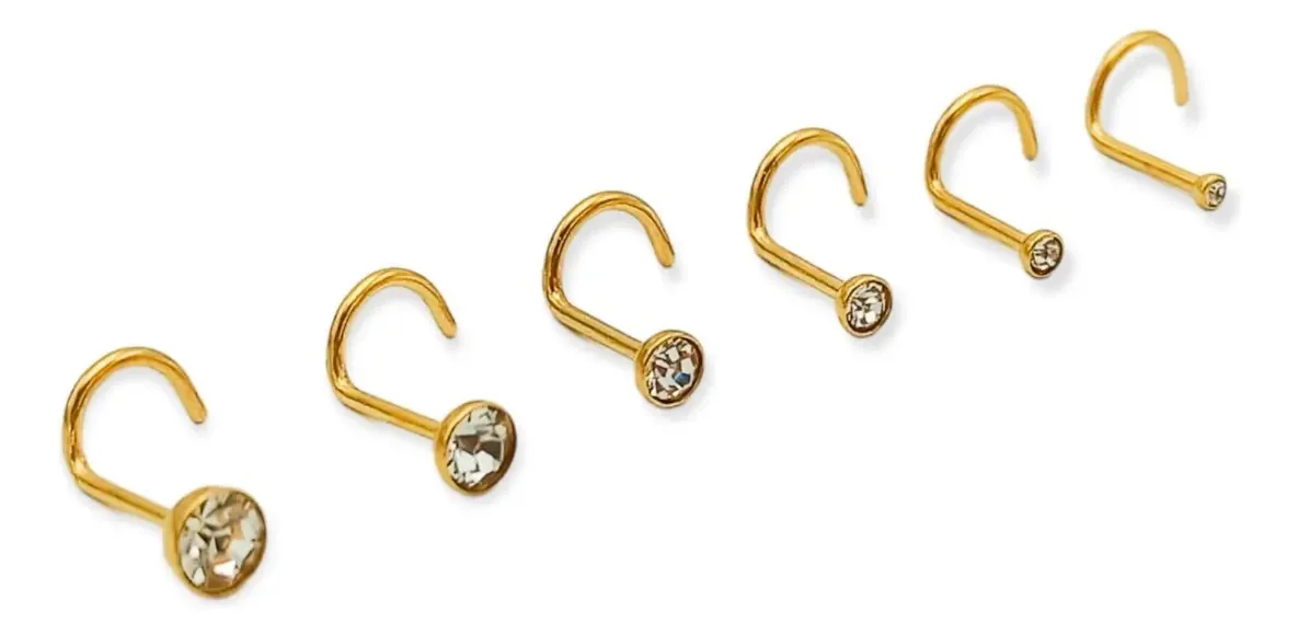 Conjunto de 6 Piercings de Narina Ponto de Luz Tipo S Banhados a Ouro 18k Cor Dourada