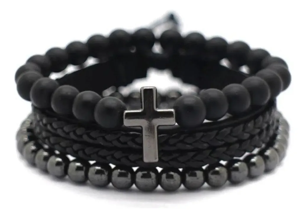 Kit De Pulseiras Universo Maschio Cruz Preto Ajustável