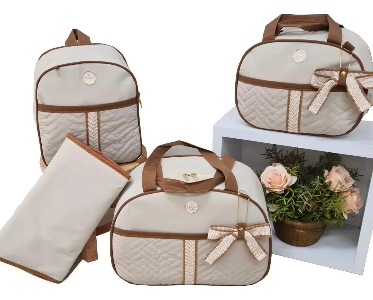 Kit Bolsa Bebê Saída Maternidade Bege - Grande E Média