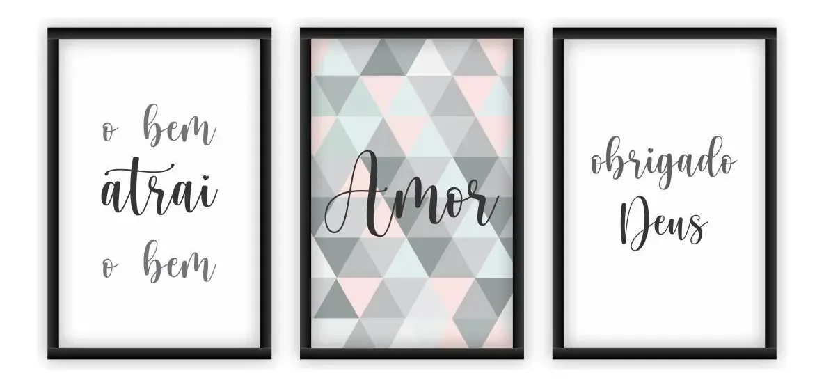 Kit 3 Quadros Decorativos Com Frase Moldura Sem Vidro 40x60