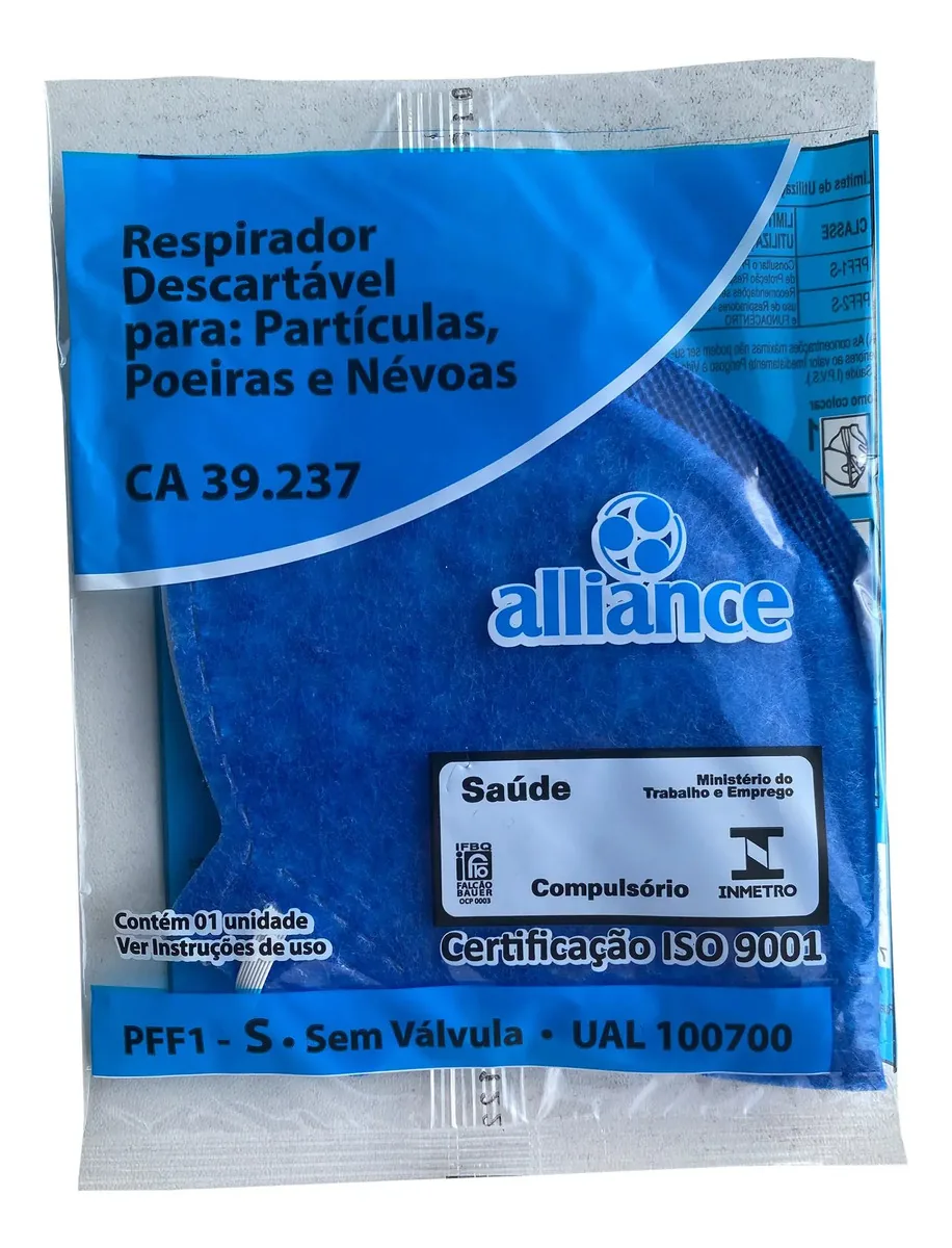 200 Máscaras Descartáveis Pff1 Sem Válvula Azul Alliance