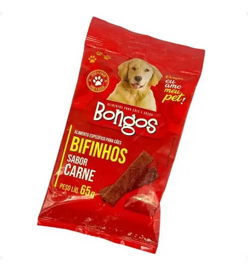 Bifinho P/ Cãe Petiscos Mastigavel Bongos Sabor Carne 65g