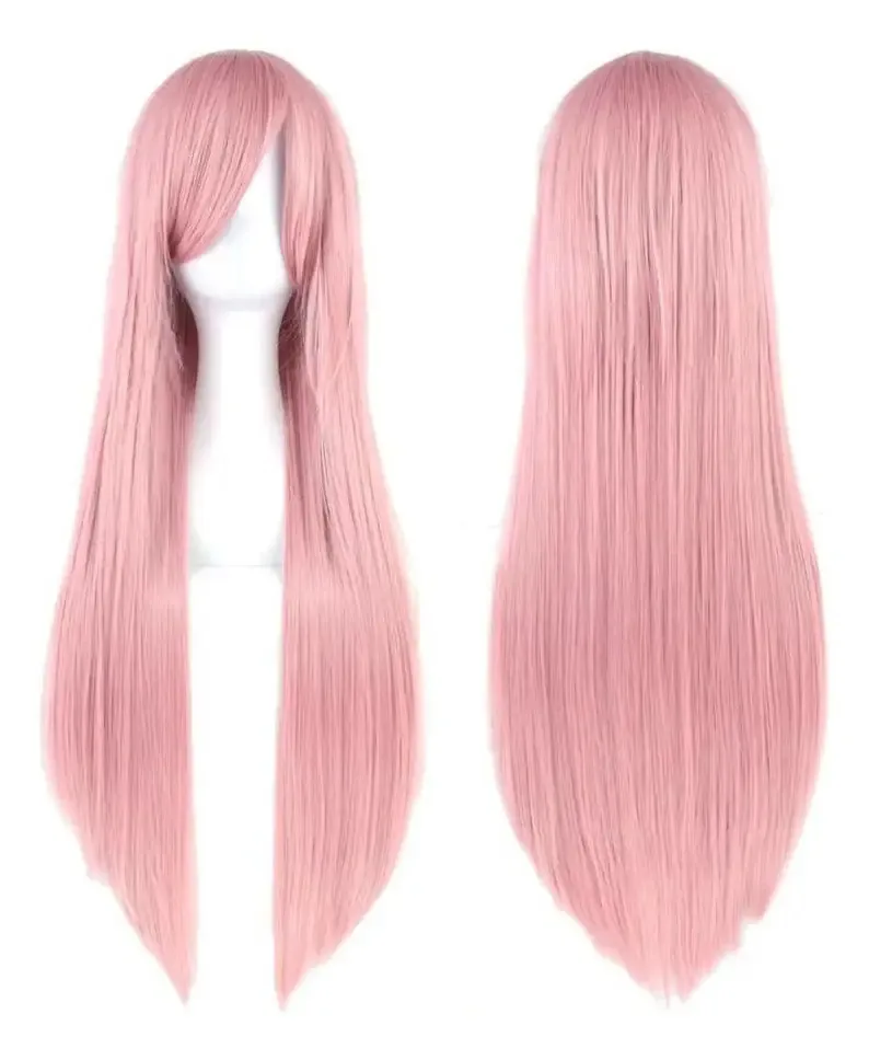 Peruca Feminina Cabelo Comprido Liso 80cm Fibra Rose Cosplay
