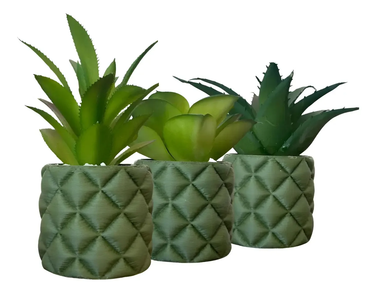 Mini Suculenta Em Vaso Decorativo Moderno - Kit 3 Unidades Cor Verde