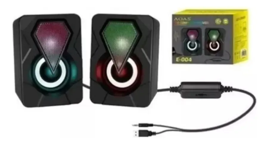 Alto-falantes para PC para jogos E-005 com cabo de luz LED preto