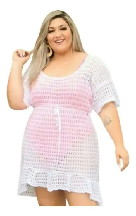 Saída de Praia Plus Size Tricô Branco GG Solari Biquíni