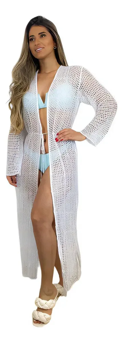 Saída De Praia Tricô Longa Moda Cor 4801 Tamanho Único