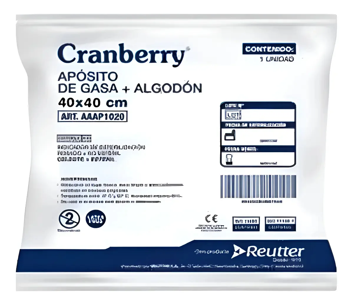 Curativo de Gaze + Algodão Estéril 40x40cm Cranberry 5 Un Branco