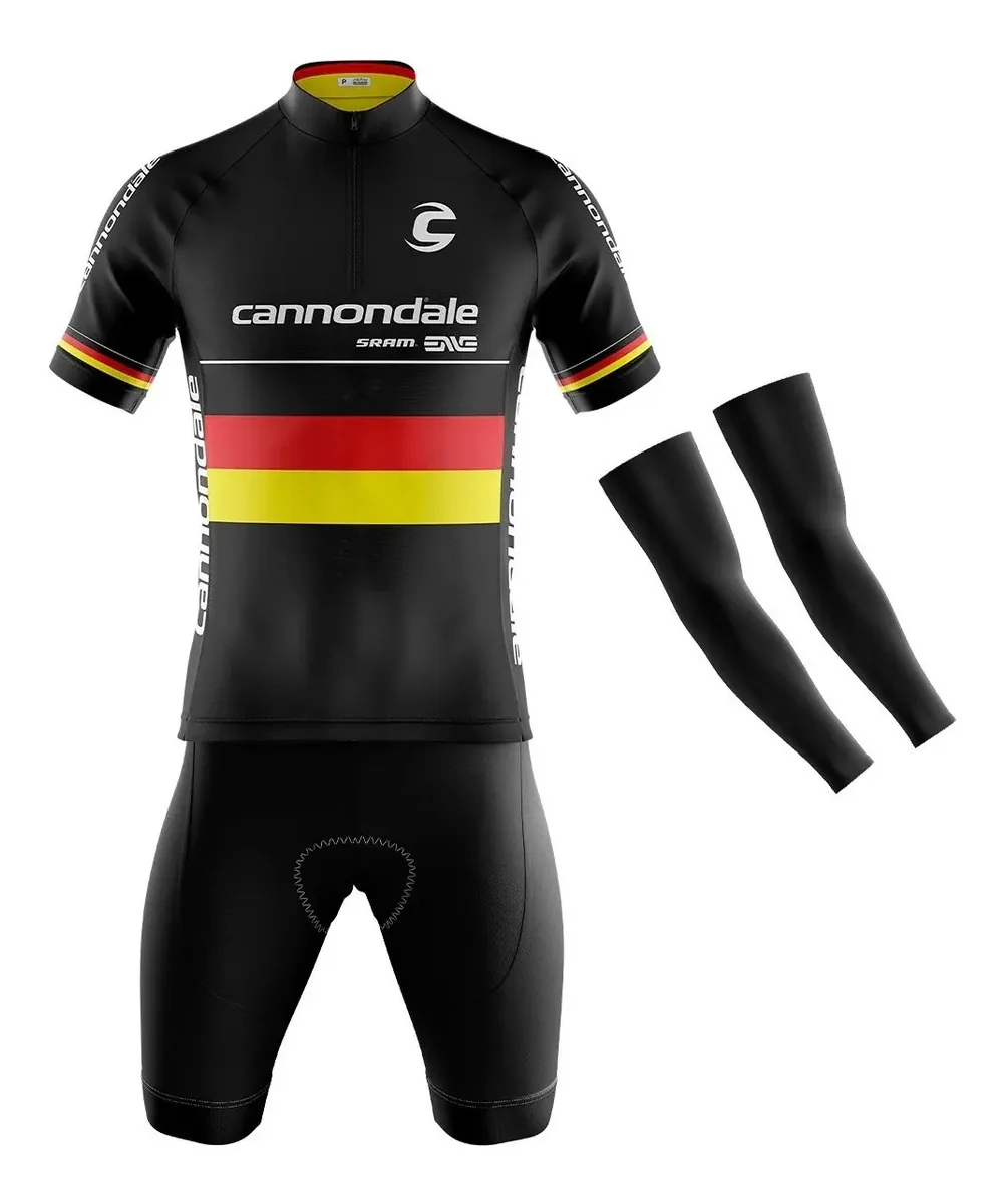 Conjunto Ciclismo Bermuda + Camisa + Manguito Alemanha Cor Preto Tamanho G