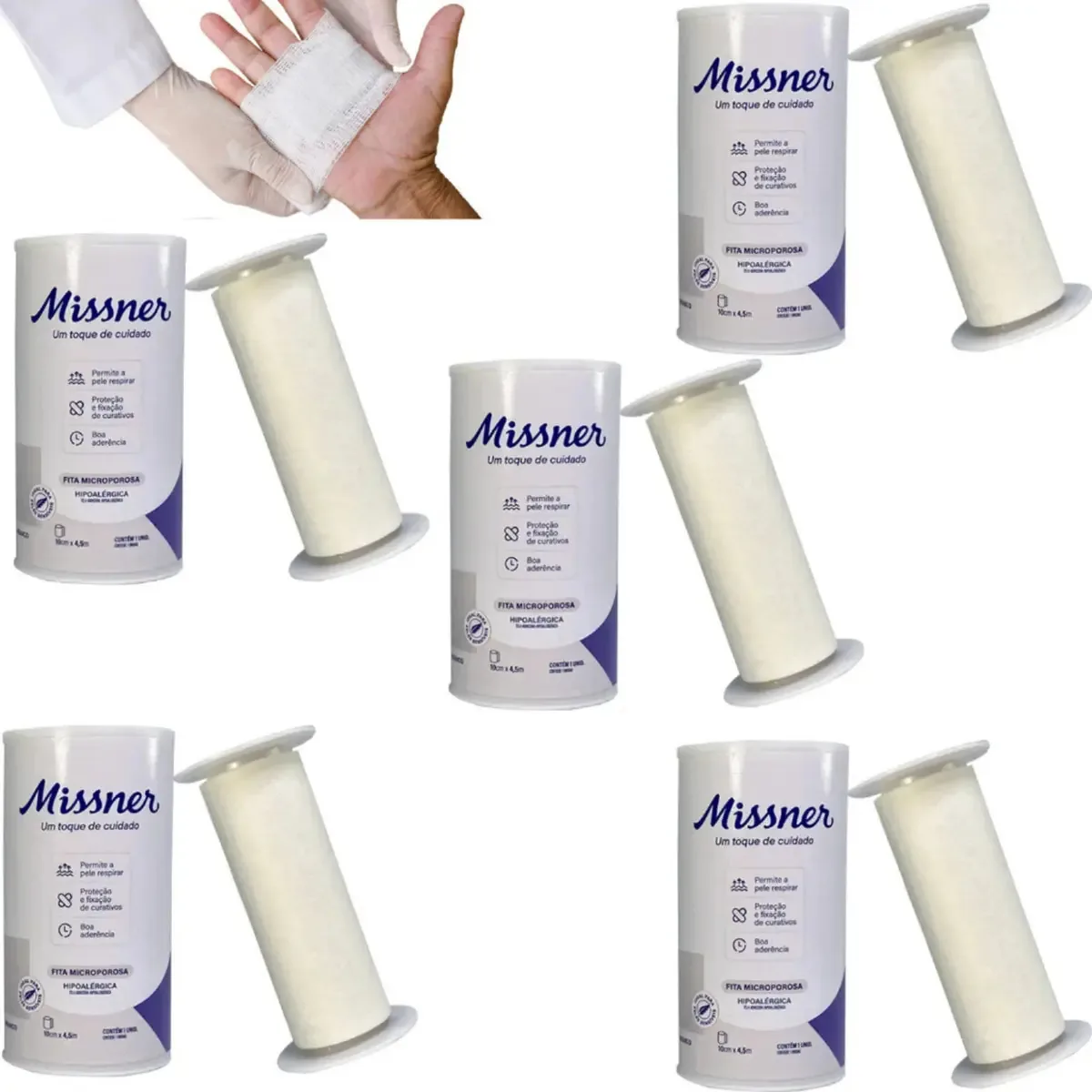 Kit 5 Fita Adesiva Microporosa Fixar Curativos Cateteres