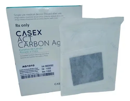 10 Curativos Carvão C/ Prata Feridas Cortes Traumas - Casex Act Carbon AG