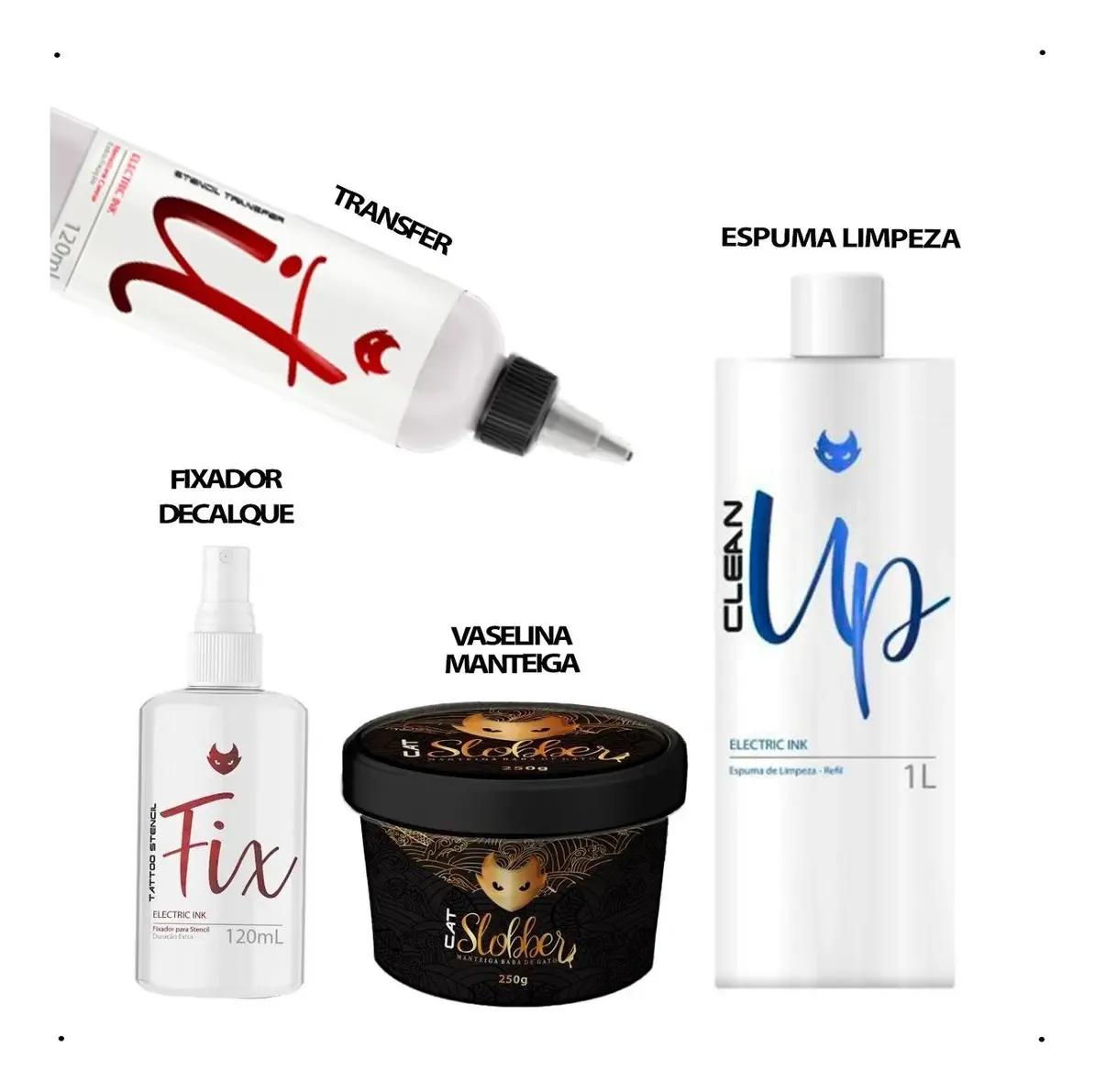Kit Para Tatuar Vaselina + Transfer + Fix + Espuma Limpeza