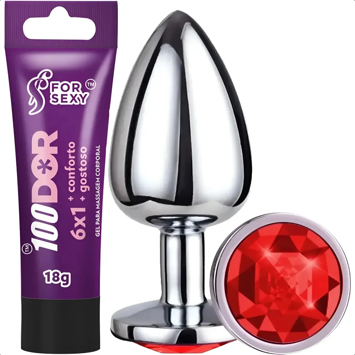 Kit Plug Anal P Anestésico Excita Lubrifica Sexo Casal Gozar Vermelho