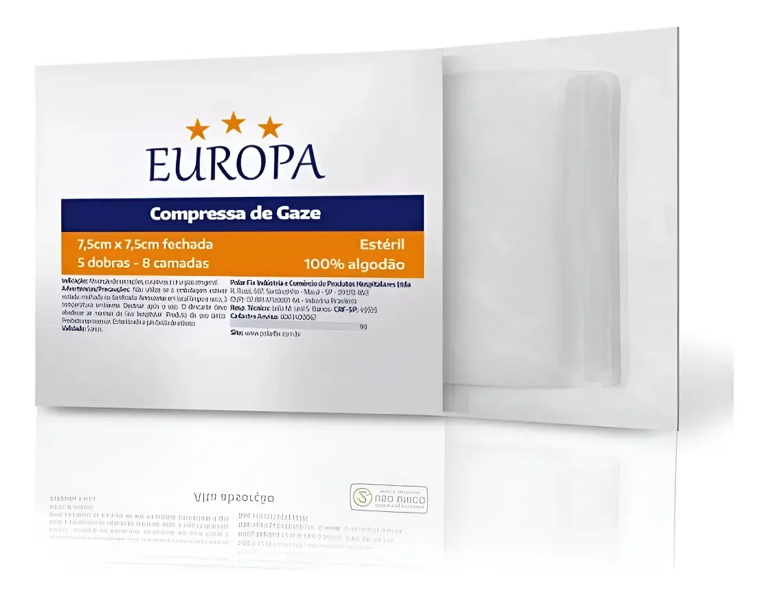 Compressa Gaze Estéril Europa 13 Fios - Pacote 100 Unidades