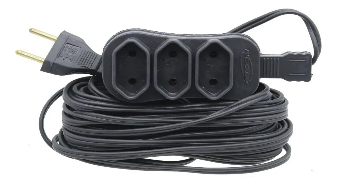 Extensao Eletrica 3 Saidas P/ Tomada Cabo Paralelo Fio 5mt Cor Preto