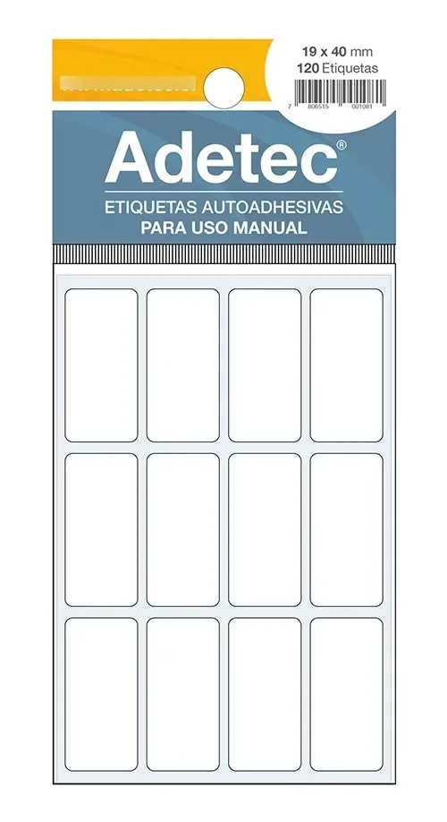 Etiquetas manuais brancas retangulares Adetec 19x40 mm - 117 brancas