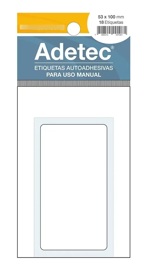 Etiquetas manuais brancas retangulares da Adetec 53x100 mm - 130 brancas