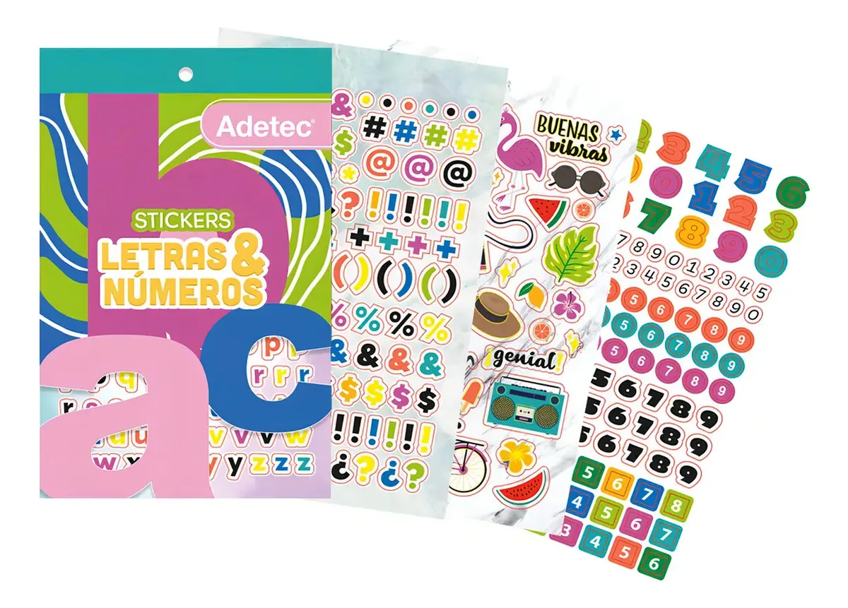 Blocos de adesivos de letras e números Adetec - 843